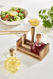 Hermia Juego de Dispensadores de Aceite de Madera de Acacia y Vidrio